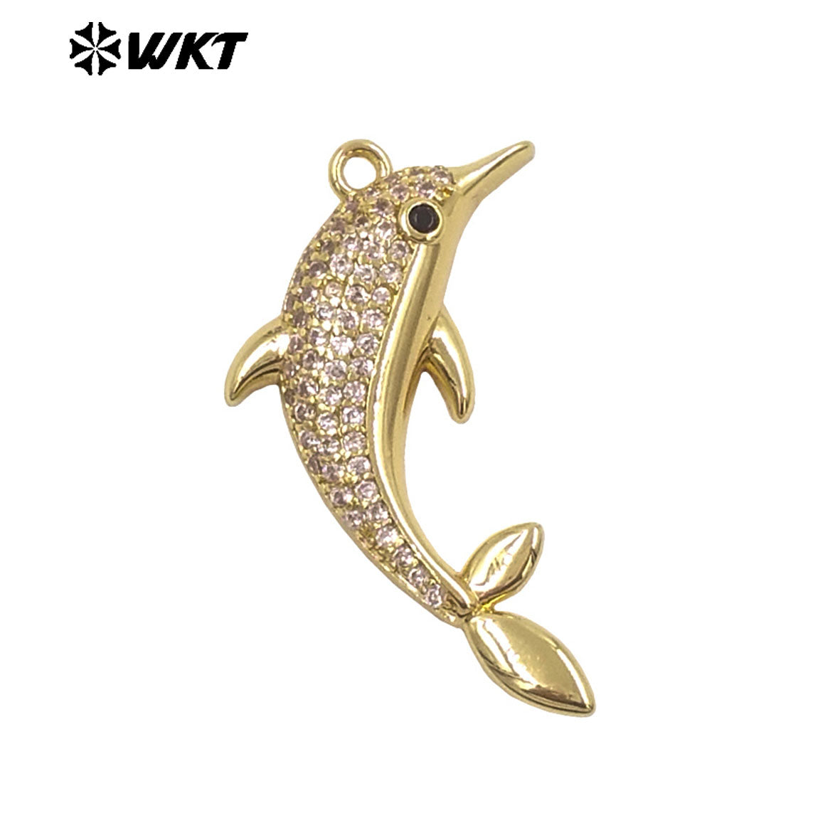 WT-MP328 Beautiful Lovely Gold Plated Yellow Brass And Zircon Dolphin Shape Little Pendant As Women Earrings Bracelets Findings