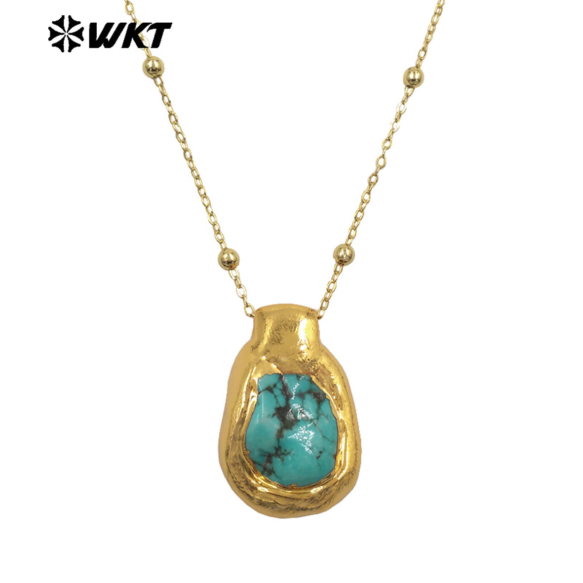 WT-N1500 Exquisite Gold Electroplated Natural Quartz And Turquoise Stone Irregular Pendant Necklace For Women Daily Decoration