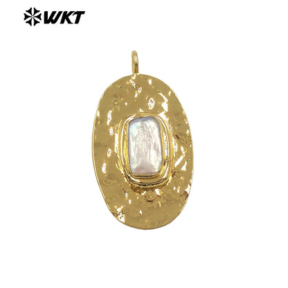 WT-JP496 Good Quality Gold Electroplated Rectangle Round Natural Freshwater Pearl Pendants For Handmade Necklace Design