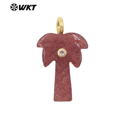WT-P2109 Exquisite Design Zircon And Natural Gemstones Carved Coconut Trees Shape Pendants As Women Fashion Jewelry Accessory