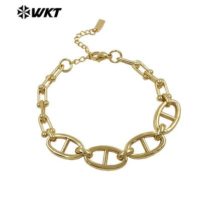 WT-JF379 Unique Multi Designs 18K Gold Plated Charms Splicing Chain Metal Bracelet For Women Fashionable Matching Accessory
