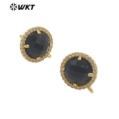 WT-JFE82 WKT Elegant 10mm Round 18k Gold Plated Claw Setting Stone Earring Hoops for DIY Making Fashion Gemstone Studs Findings