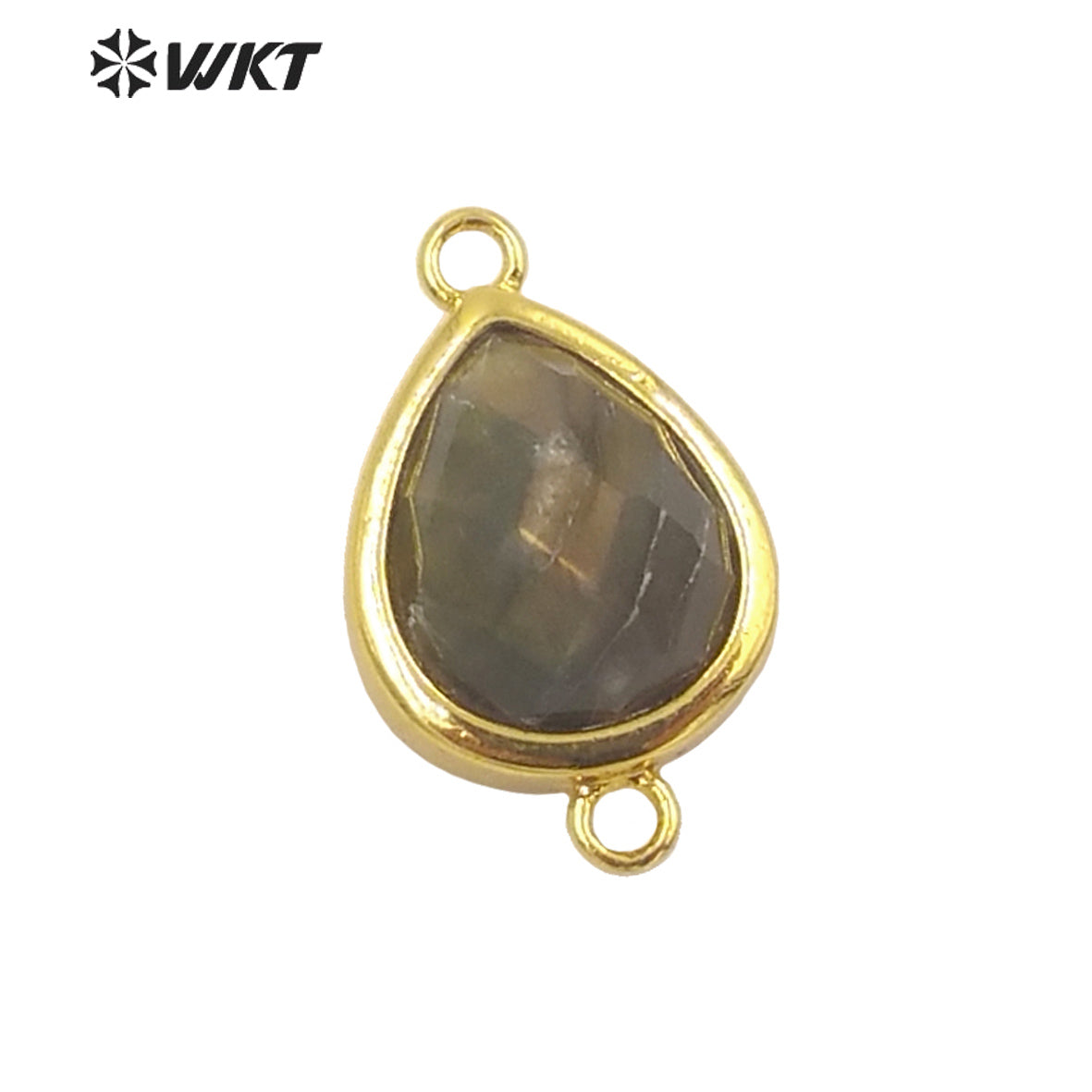 WT-C308 Lovely Natural Gemstone Teardrop Connector Pendants 18k Real Gold Plated Bezel Double Loops Drop Stone Charms