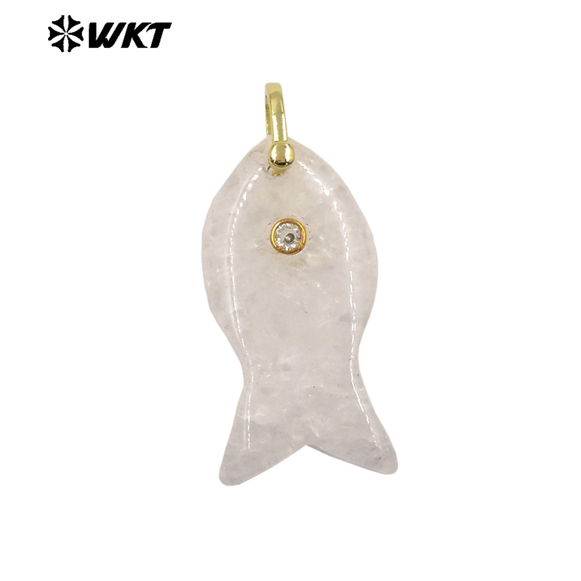 WT-P2088 Popular Interesting Style Zircon And Natural Gemstones Fish Shape Gold Pendant As Female Jewelry DIY Accessories