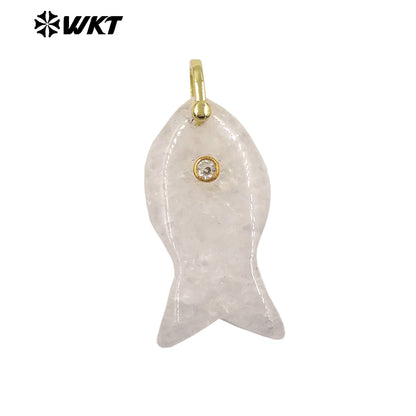 WT-P2088 Popular Interesting Style Zircon And Natural Gemstones Fish Shape Gold Pendant As Female Jewelry DIY Accessories