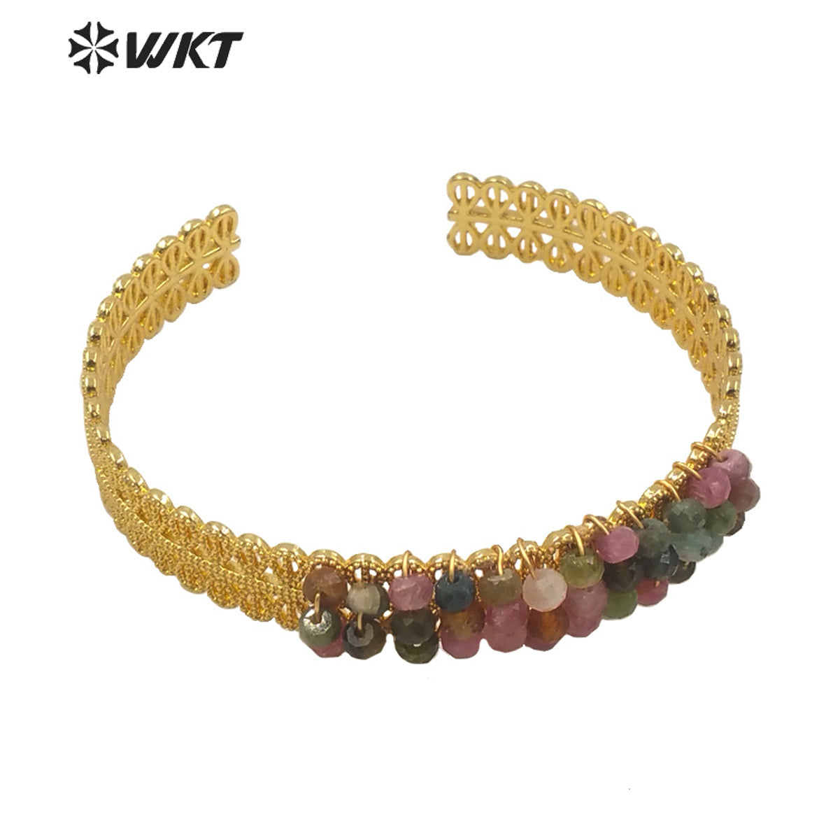 WT-B571 Amazing Tiny Crack Gold Wire Wrapped Stone Bangle Fashion Women Gold Electroplated Tiny Birthday Stone Bangles