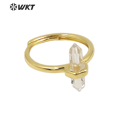 WT-R403 Natural Gemstone Amethyst Rose Quartz Crystal Quartz Pendant Hexagonal Delicate Pendant As Women Gifts Gemstone Ring