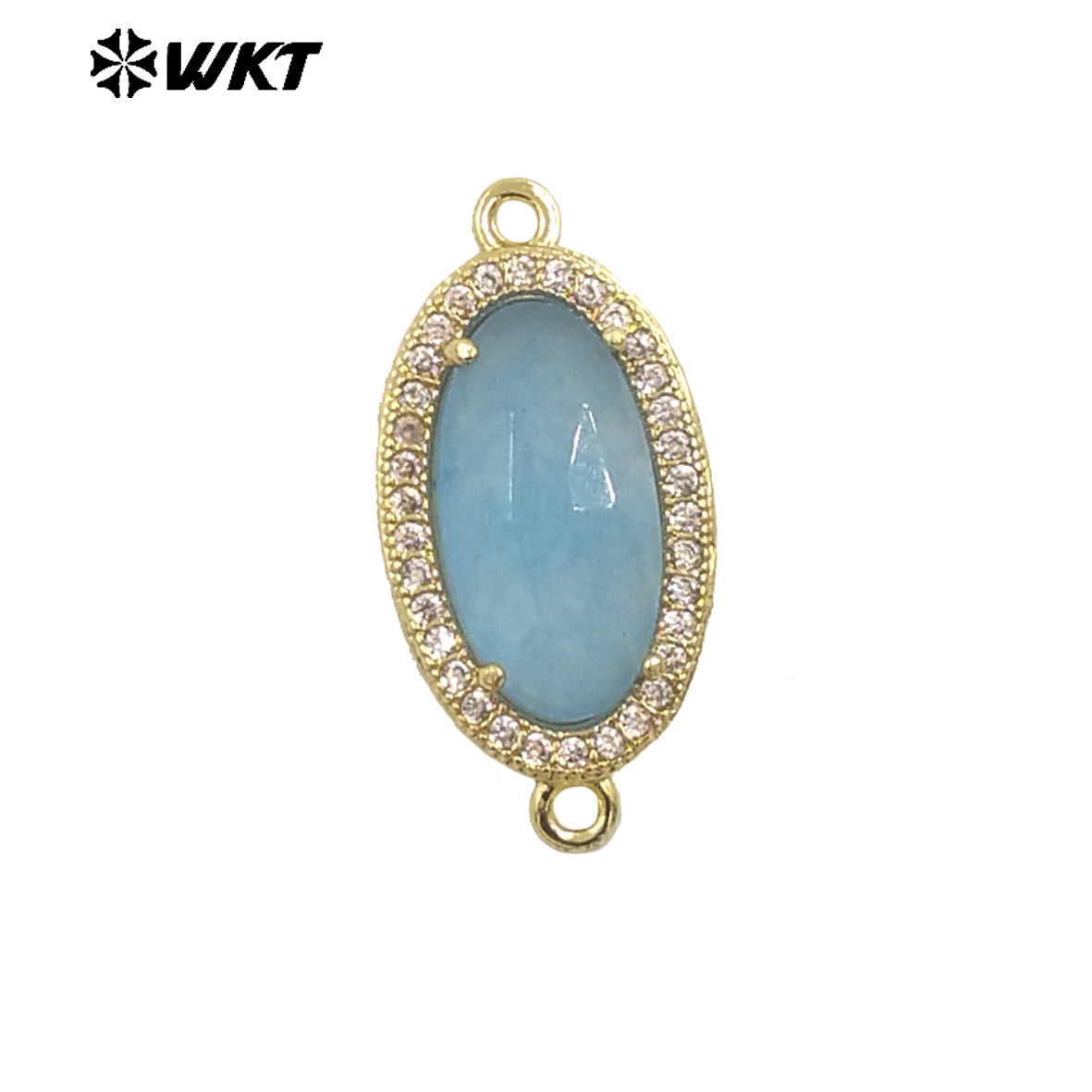 WT-C334 New Arrivals 18K Gold Plated Small Zircon Oval Multicolored Gemstone Necklace Pendant Connector Jewelry Accessories