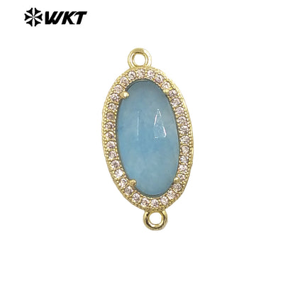 WT-C334 New Arrivals 18K Gold Plated Small Zircon Oval Multicolored Gemstone Necklace Pendant Connector Jewelry Accessories