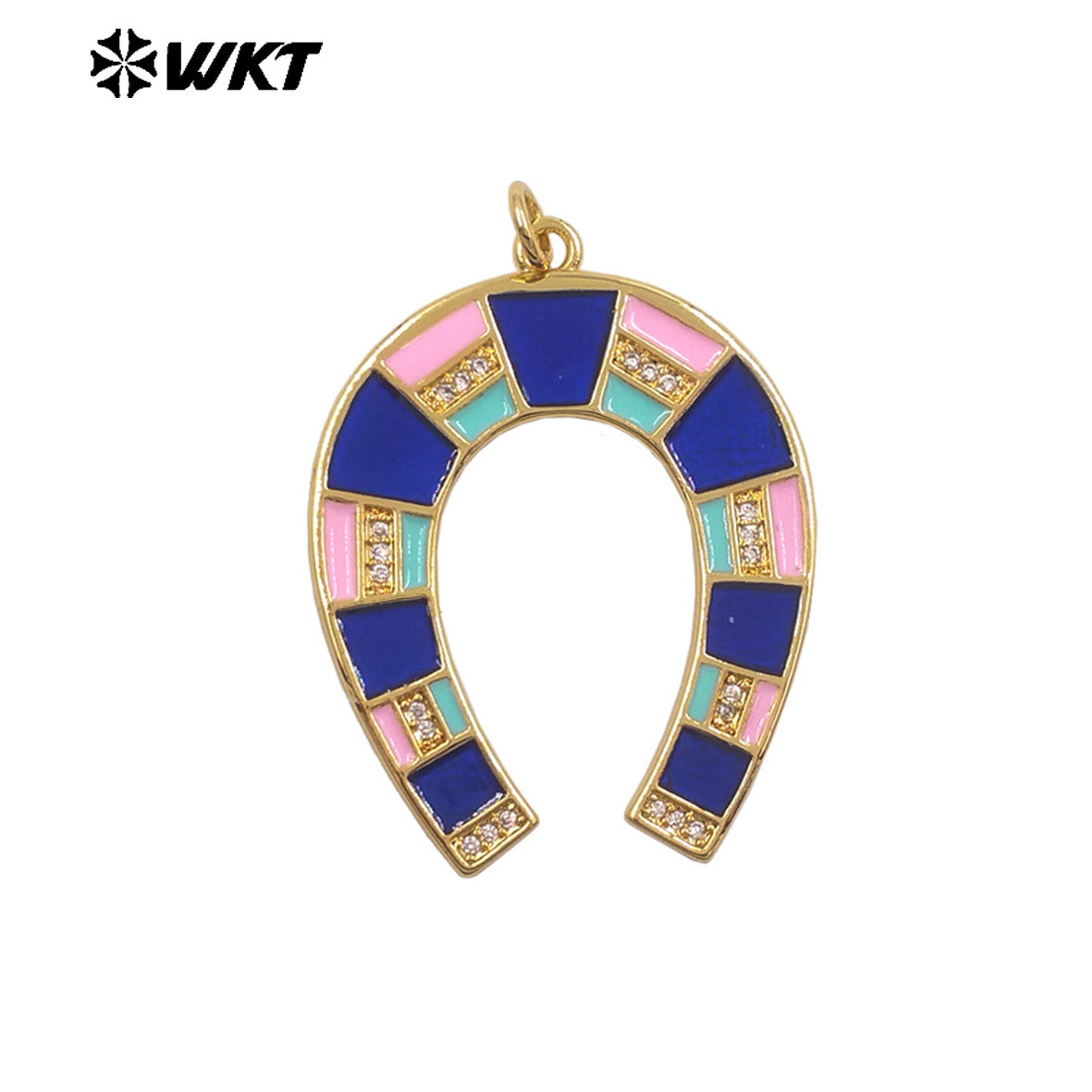 WT-P2078 Amazing Back Full Gold Plated Colorful Drop Oil Letter U Shape Charm Pendants For Handmade Necklace DIY Jewelry