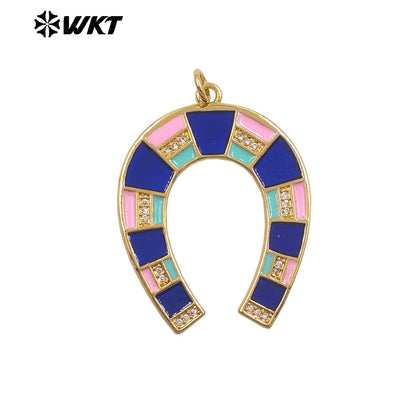 WT-P2078 Amazing Back Full Gold Plated Colorful Drop Oil Letter U Shape Charm Pendants For Handmade Necklace DIY Jewelry