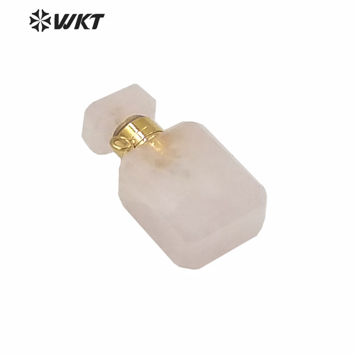 WT-P1573 WKT New Design Small Natural Stone Perfume Bottle Pendant Double Loops Gold Faceted Stone Carved Cube Perfume Bottle