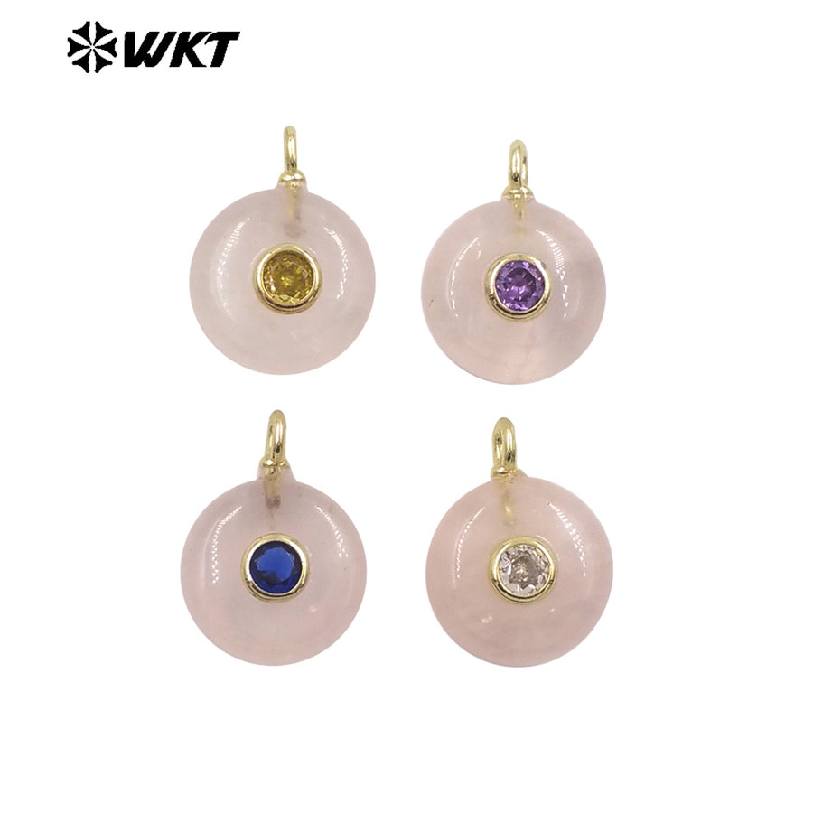 WT-P2024 Wholesale Multi Color Round Natural Gemstones Setting In Zircon Little Pendants For Exquisite Necklace Making