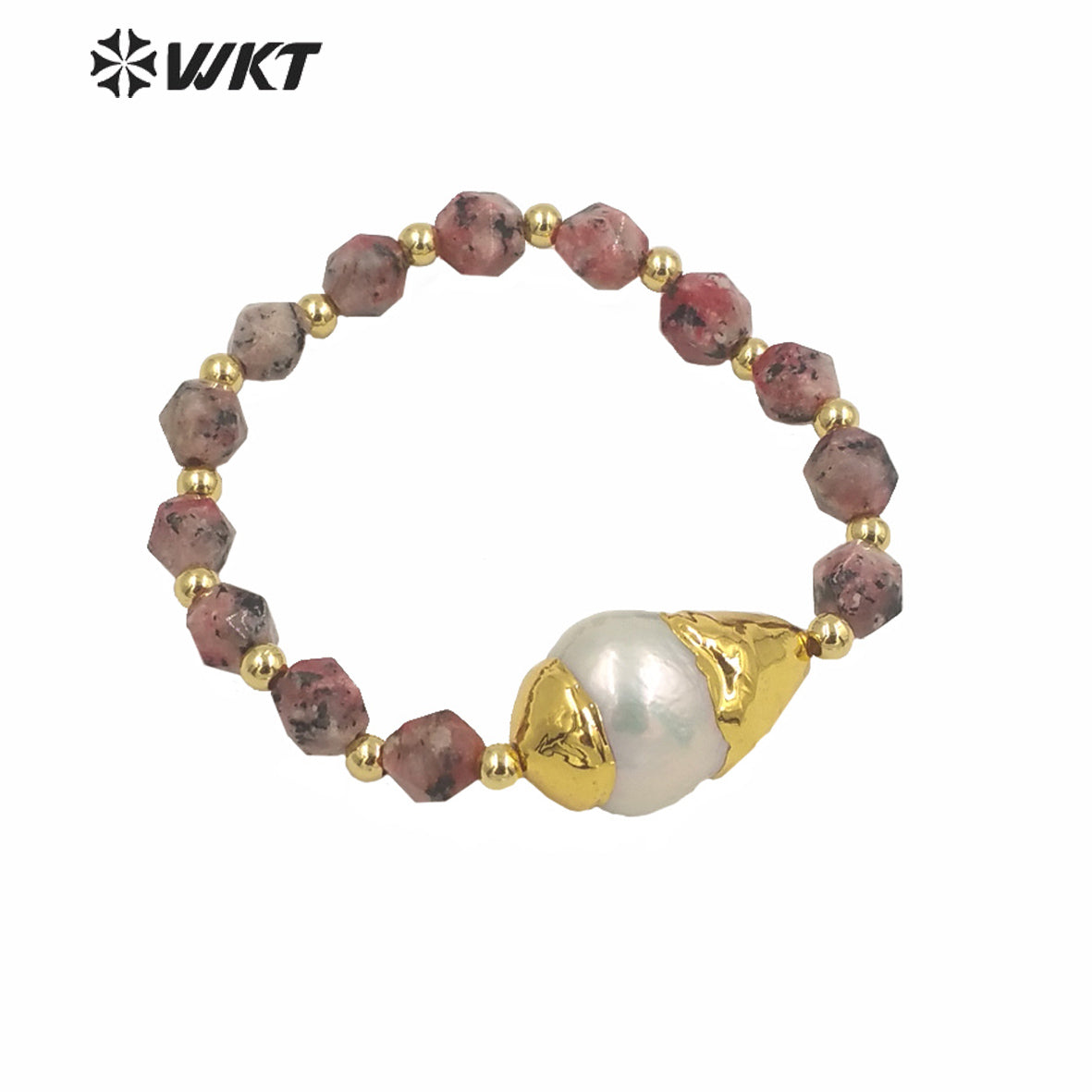 WT-MPB023 WKT Wholesale Precious Natural 8mm Stone Beads Pearl Charm Bracelet Women Flexible Stone Beads Bracelets