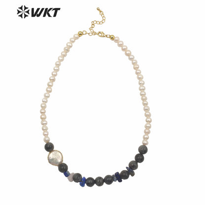 WT-JN122 WKT 14 Inch Long Pearl Necklace Hand Make Strand Beads Necklace Office Lady White Pearl Stone Choker Necklace