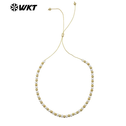 WT-JFN20 Wholesale Fashion Gold Plated Hand Strand Elegant Adjustable Chain Connect Pearl Beads Necklace