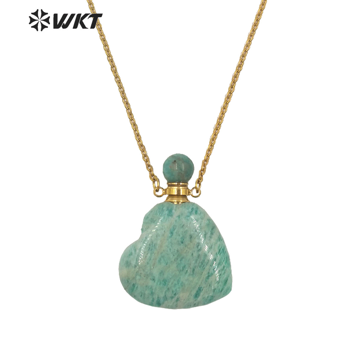 WT-N1249 Newest Natural Gemstone Heart Perfume Bottle Necklace Women Stainless Steel Chain Stone Essencial Oil Bottle Necklace