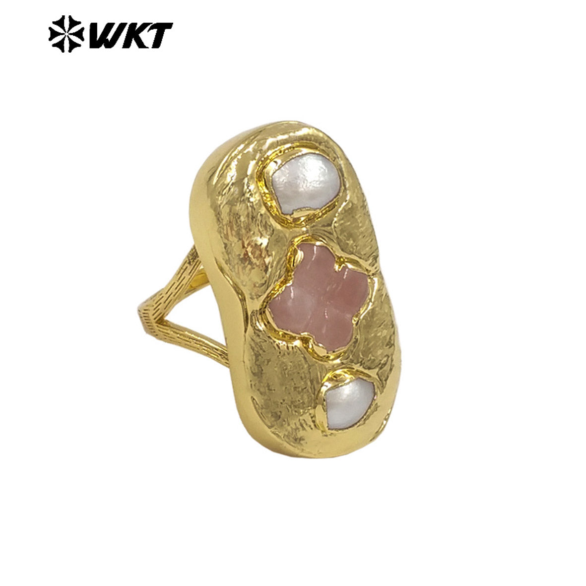 WT-MPR154 Exclusive Design Gold Plated Amethyst Natural Gemstone And Freshwater Pearls Cross Rectangle Rings For Party Jewelry
