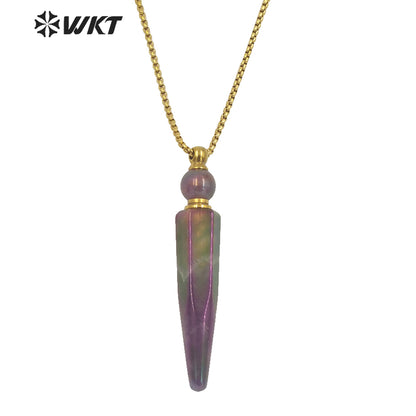 WT-N1282 Wholesale Long Bullet Shape Aura Amethyst Essencial Oil Necklace Lady Natural Stone Perfume Bottle Necklace