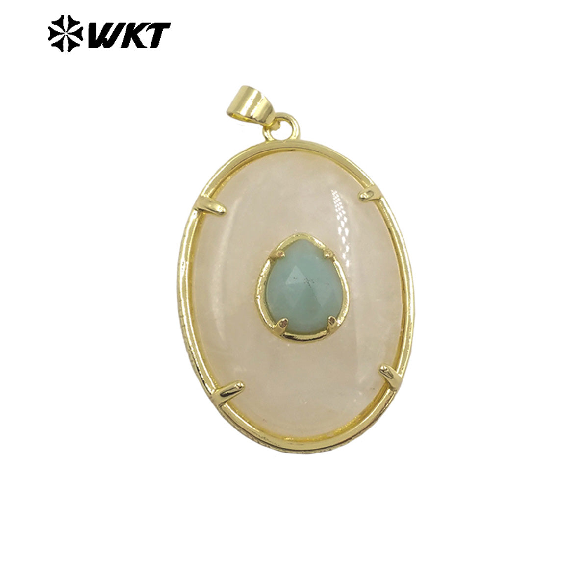 WT-P2066 Newest Gold Electroplated Colorful Natural Gemstones With Zircon Round Pendants As Handmade Necklace Findings