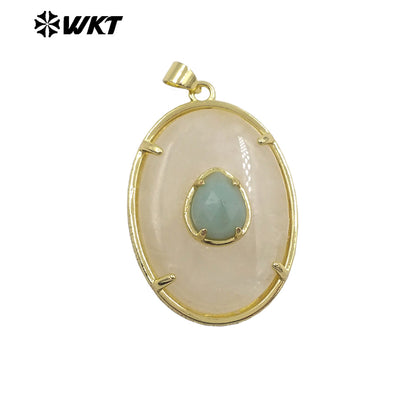 WT-P2066 Newest Gold Electroplated Colorful Natural Gemstones With Zircon Round Pendants As Handmade Necklace Findings