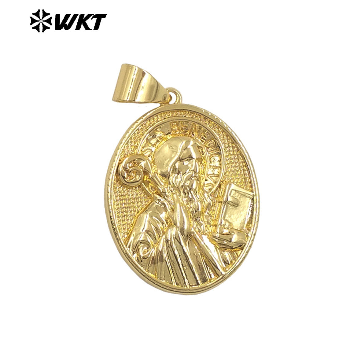 JFE146 High Quality Oval Shape Yellow Brass With Gold Plated Christian Religious Pendant Carved DIY Accessories