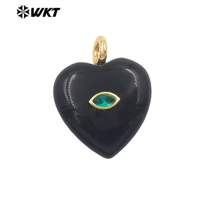WT-P2042 Popular Sale Lapis Natural Stone Gold Plated Zircon Heart Shape Pendants For Romantic Women Necklace DIY Making