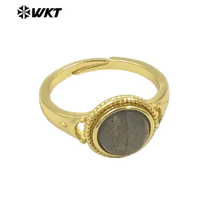 WT-R510 Wholesale Fashion Round Gemstone Made Charming 18k Gold Plated Adjustable Size Lady Stone Ring