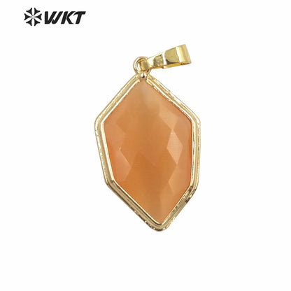 WT-P1937 Wholesale Colorful Cat Eye Stone Natural Hexagon Shaped High Quality for Necklace Round Shaped Pendant