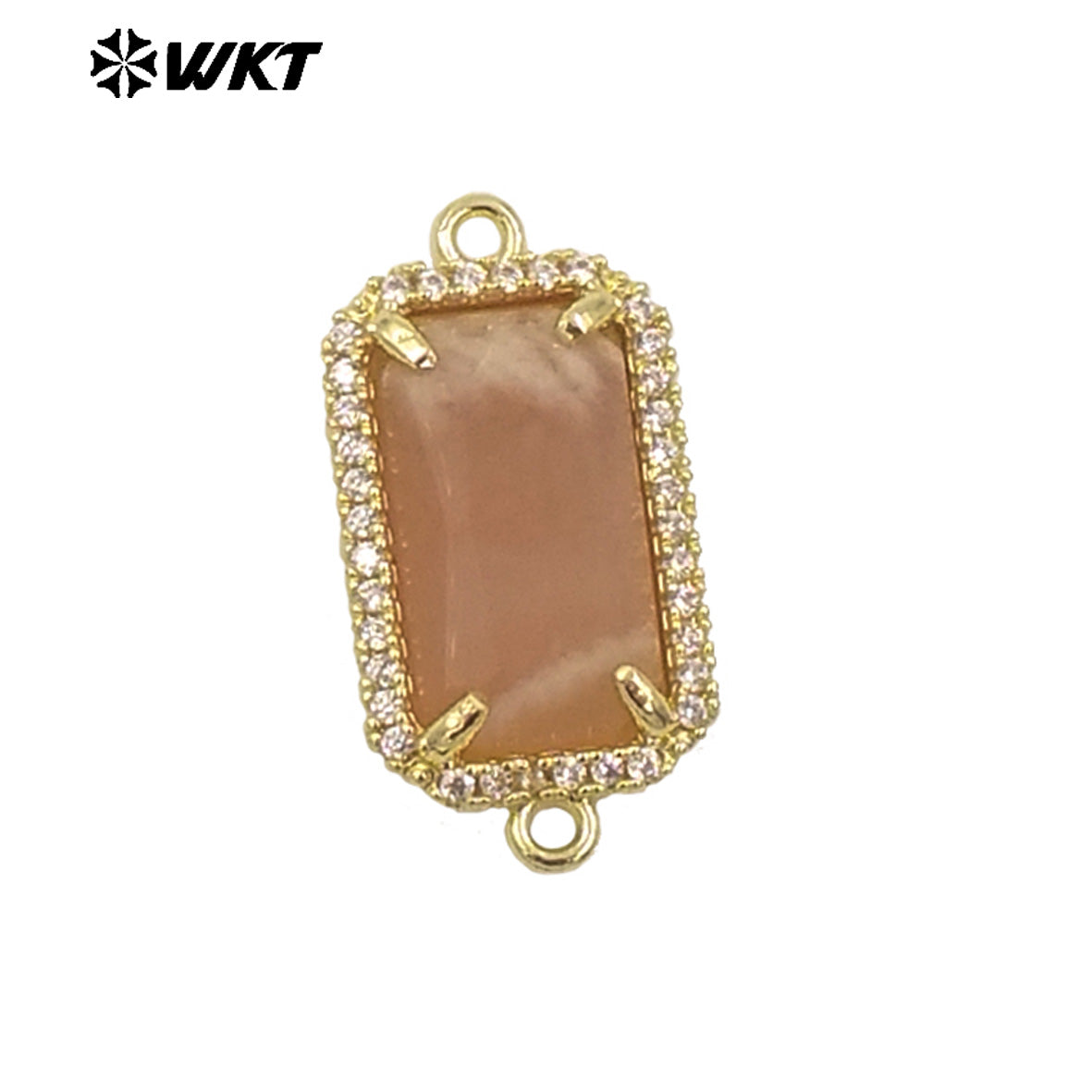 WT-C326 Wholesale Fashion Delicate Long Square Double Loops Cubic Zircon Claw Setting Natural Stone Bar Connectors