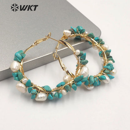 WT-E607 New Exclusive Design Gravel Stone Pearl Earring Multiple Color Selection Women Fashion Gravel Stone Earring