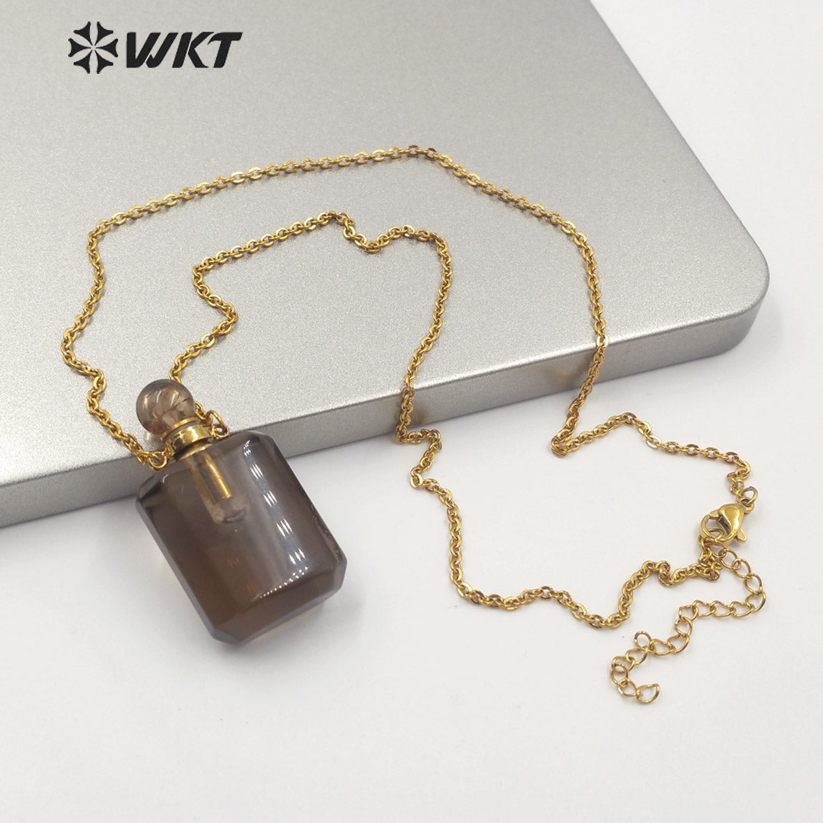 WT-N1190 New Exclusive Design Natural Gemstone Perfume Bottle Necklace in 18k Gold Plated Stylish Perfume Bottle Necklace