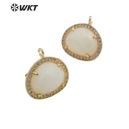 JFE80 Wholesale Fashion Gold Bezel 18k Electroplated Natural Stone Earring Studs Women Beautiful Precious Stone Earring Findings