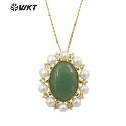 WT-MN979 New Light Luxury Design Natural Gemstone Pendant Pearl Zircon Exquisite Charming Pendant Natural Gemstone Necklace