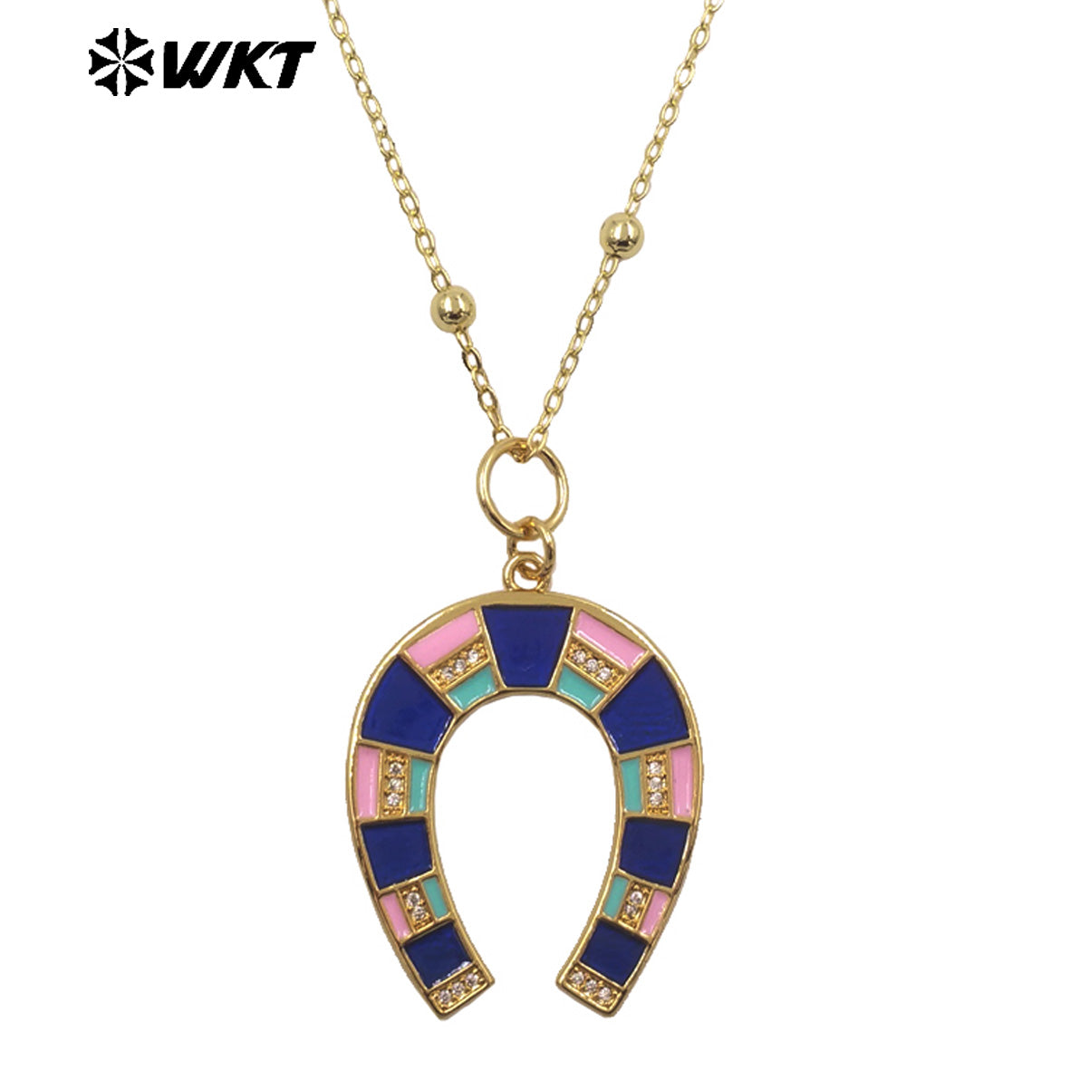 WT-N1517 Newest Design Gold Plated Chain With Colorful Drop Oil Letter U Shape Pendant Necklace For Women Unique Jewelry