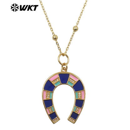 WT-N1517 Newest Design Gold Plated Chain With Colorful Drop Oil Letter U Shape Pendant Necklace For Women Unique Jewelry