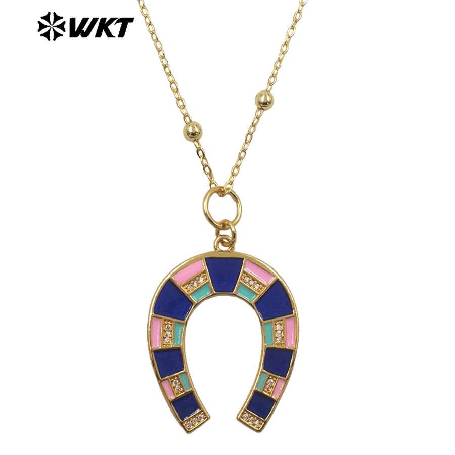 WT-N1517 Newest Design Gold Plated Chain With Colorful Drop Oil Letter U Shape Pendant Necklace For Women Unique Jewelry