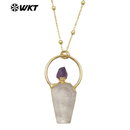 WT-N1465 Newest Fashion Gold Plated Gemstone Carved With Big Ring Hoop Charming Stone Necklace for Birthday Gift