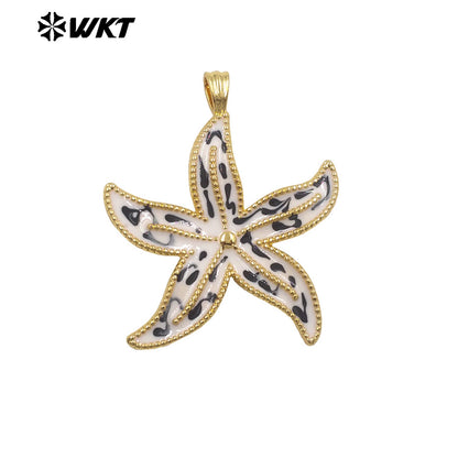WT-P2117 Wonderful Charms Gold Plated Drop Oil Colorful Starfish Shape Pendants For Summer Style Necklace DIY Accessories