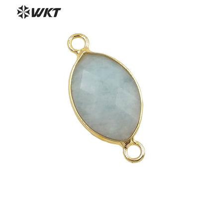 WT-C301 High Quality Gemstone Connectors for Jewelry Bracelet Necklace Double Loops Round Stone Pendant Fashion Beauty for Lady