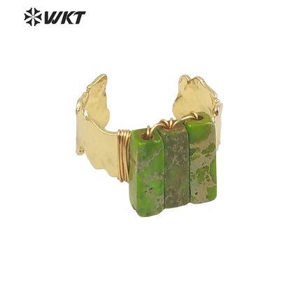 WT-R423 Fashion Gold Wire Wrapped Ocean jasper Ring for Women Colorful Natural Stone Handmade Ring in Bohemian Ring