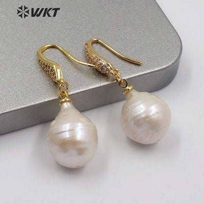 WT-MPE025 New Design Natural Baroque Pearl Drop Earring Two Styles Select Stylish Charming Jewelry Baroque Pearl Earring