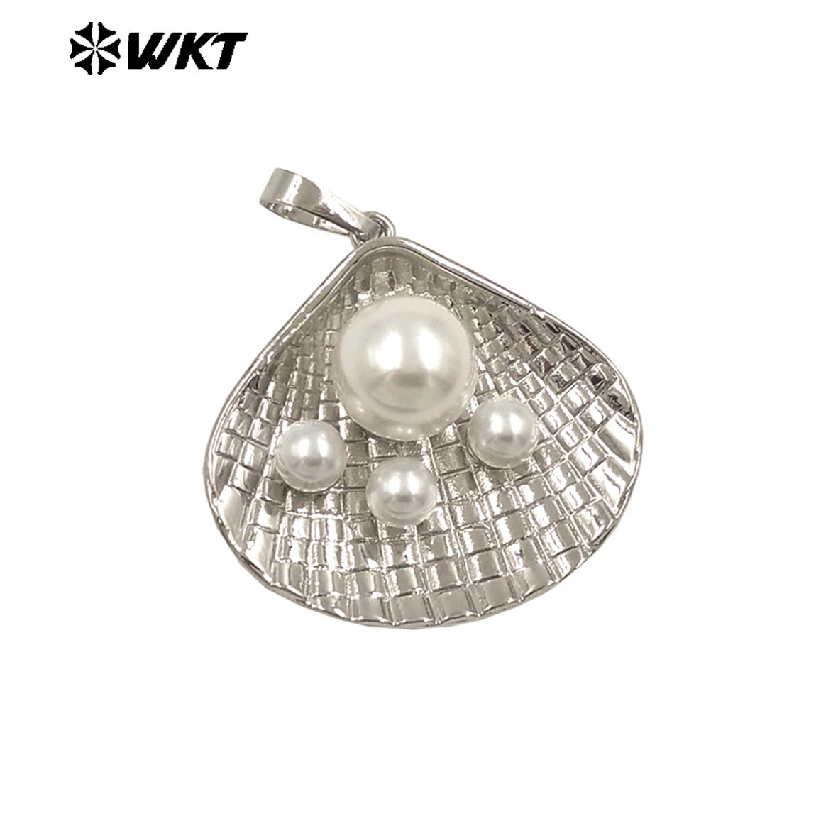 WT-JP399 Wholesale New Arrival Three Manmade Pearl Pendant Gold/Silver Plated Shell Shape For Women Jewelry Making Accessory