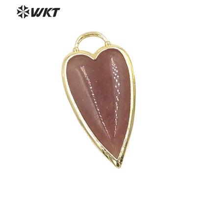 WT-P1862 Exclusive Design Long Heart Stone Pendant 18k Real Gold Plated Natural Faceted Arrowhead Heart Amethyst Pendant