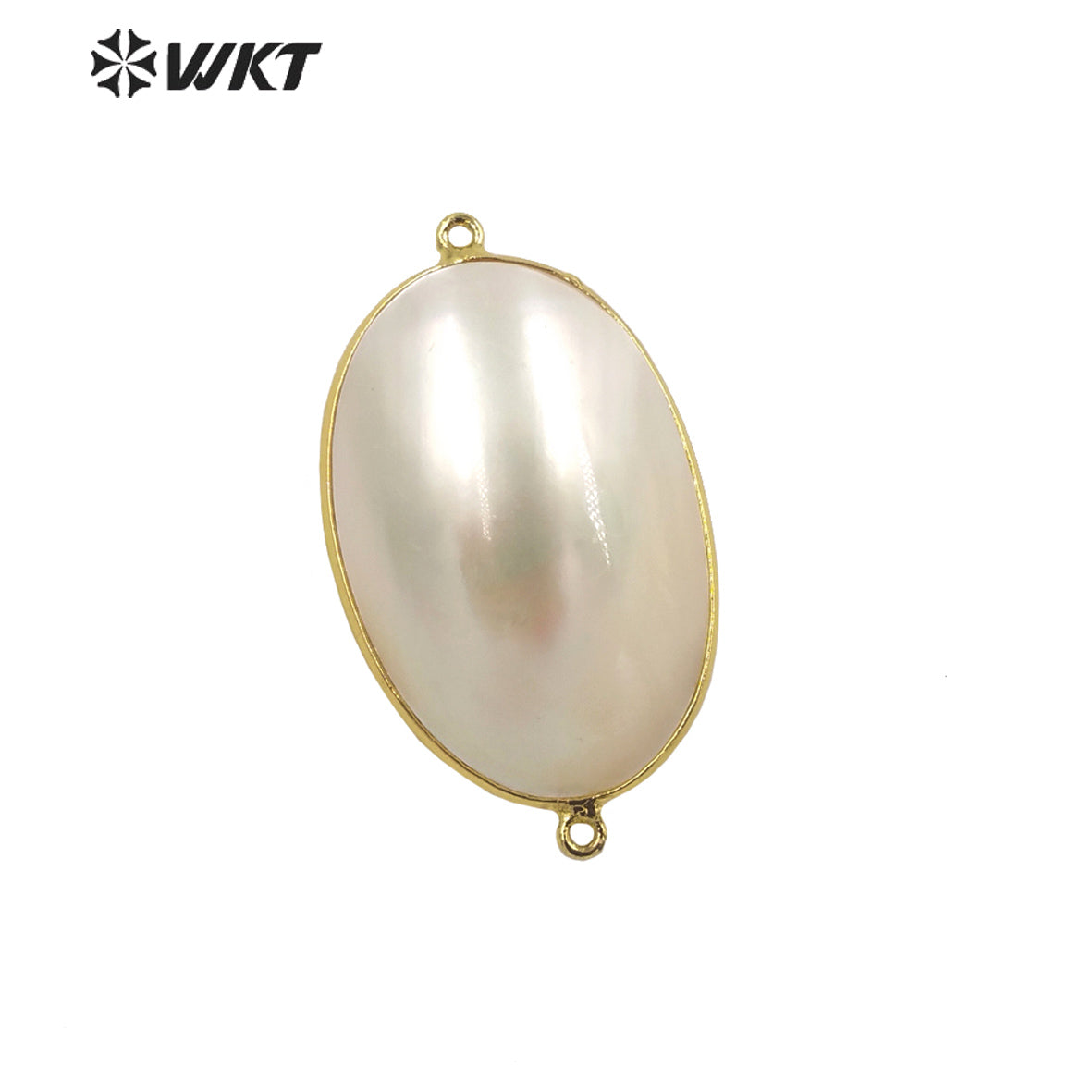 WT-JP339 Wholesale Fashion Double Loops Gold Bezel Shell Connectors Women Natural High Brightly Mabe Pendants for Necklace