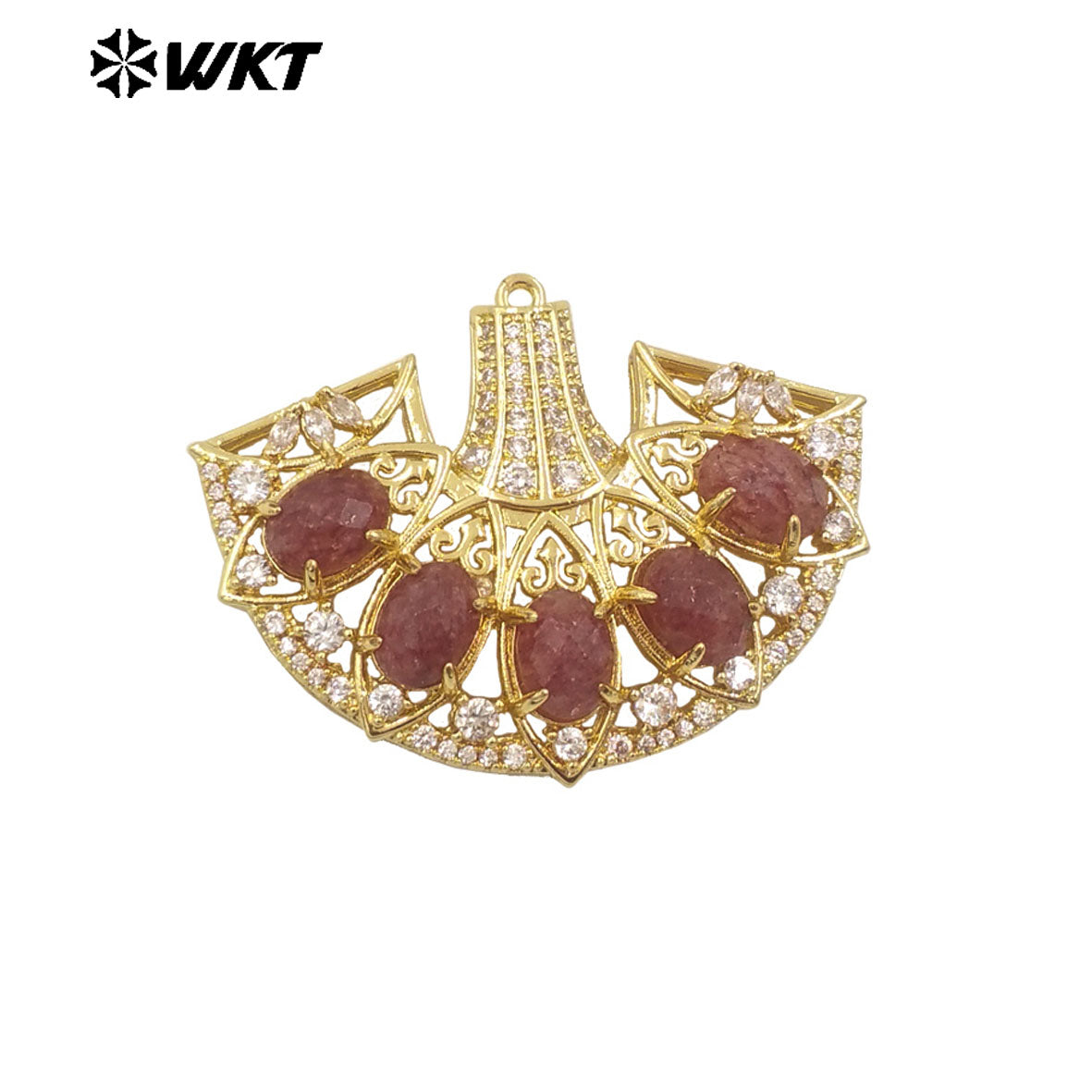 WT-MP295 Spring New Style Most Fashion Fan Shape Micropave Clawing Setting Natural Stone Lovely Skirt Pendant