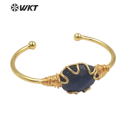 WT-B644 WKT Lovely Fashion Design Trendy Gift for Women Gemstone 18k Plating C Shaped Natural Colorful Gemstone Bracelets