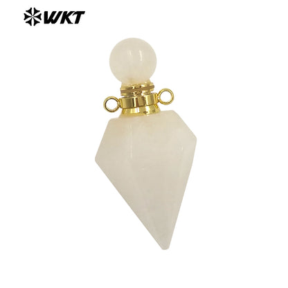 WT-P1983 Wholesale Fashion 18K Gold Plated Stainless Steel Double Loops Bullet Point Natural Quartz Perfume Bottle Pendant