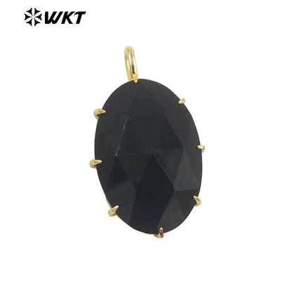 WT-P1912 New Precious Stone Design Pendant 18k Real Gold Plated Claw Setting Oval Amazonite Amethyst Stone Pendants for Birthday