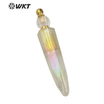 WT-P1620 Wholesale New Design Long Natural Crystal Quartz Angel Aura Perfume Bottle Pendant Fashion Natural Stone Aura Bottle